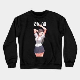 kawaii japanese with glases schoolgirl Crewneck Sweatshirt